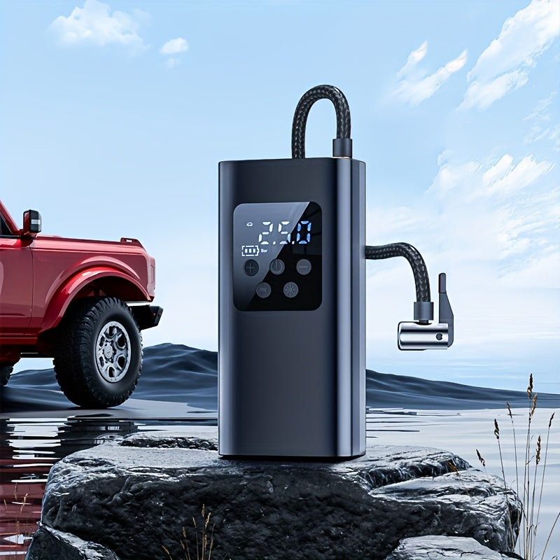 Portable Digital Tire Inflator with - Rechargeable Battery & Emergency Power Suitable for Cars, Motorcycles,, Balls - Mini Wireless Air Compressor with Built-in Pressure Gauge, LED Light, Handheld Pump for Outdoor, Sports Gift