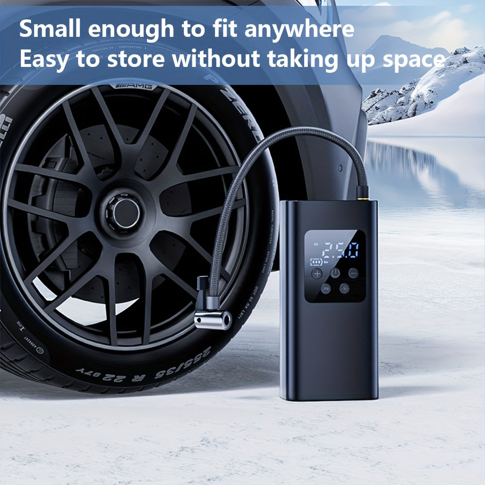 Portable Digital Tire Inflator with - Rechargeable Battery & Emergency Power Suitable for Cars, Motorcycles,, Balls - Mini Wireless Air Compressor with Built-in Pressure Gauge, LED Light, Handheld Pump for Outdoor, Sports Gift
