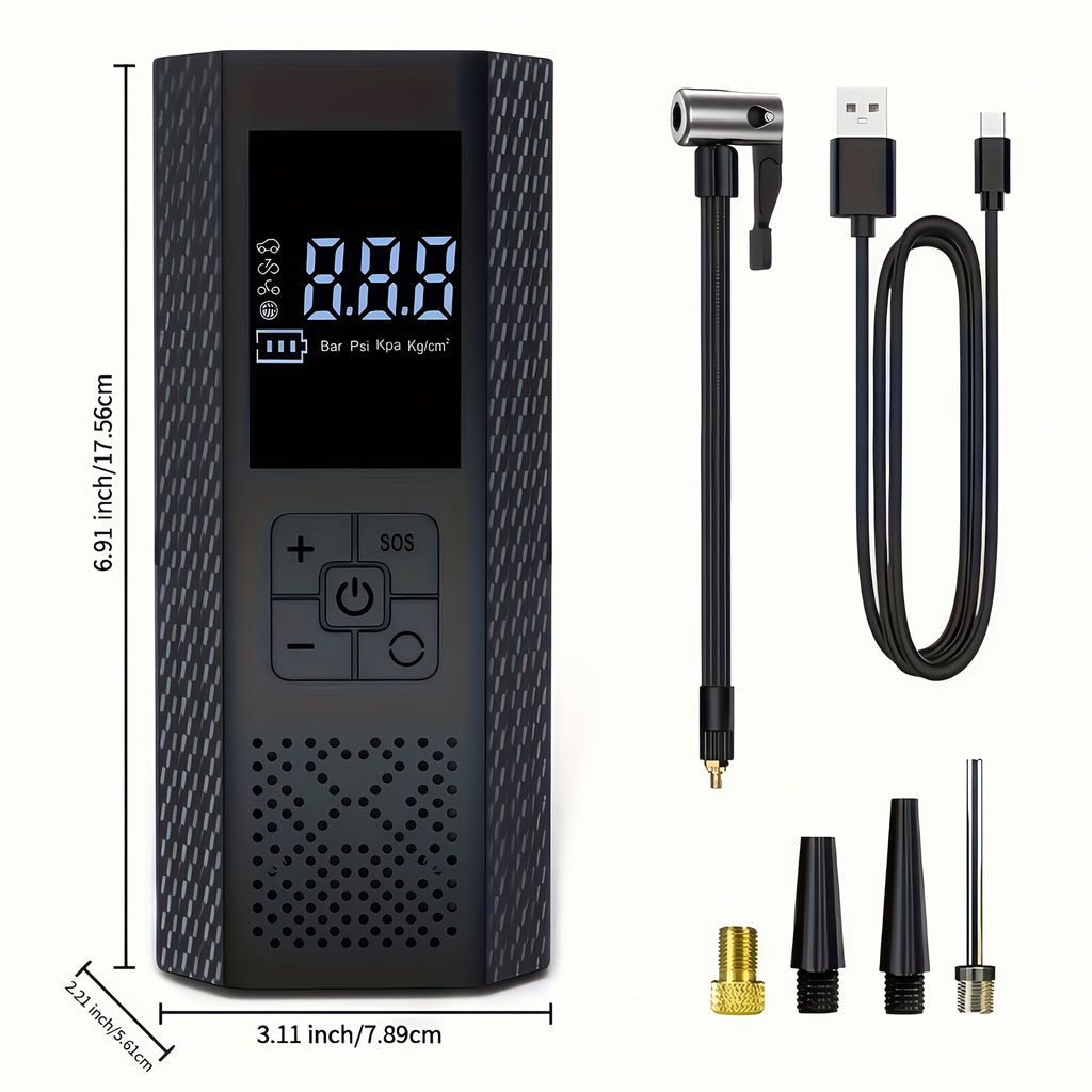 Portable Digital Tire Inflator with - Rechargeable Battery & Emergency Power Suitable for Cars, Motorcycles,, Balls - Mini Wireless Air Compressor with Built-in Pressure Gauge, LED Light, Handheld Pump for Outdoor, Sports Gift
