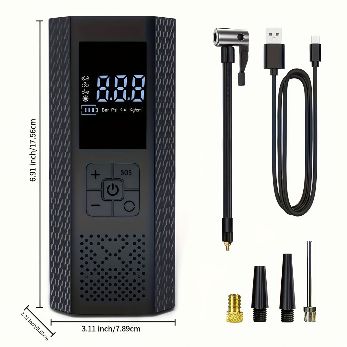Portable Digital Tire Inflator with - Rechargeable Battery & Emergency Power Suitable for Cars, Motorcycles,, Balls - Mini Wireless Air Compressor with Built-in Pressure Gauge, LED Light, Handheld Pump for Outdoor, Sports Gift