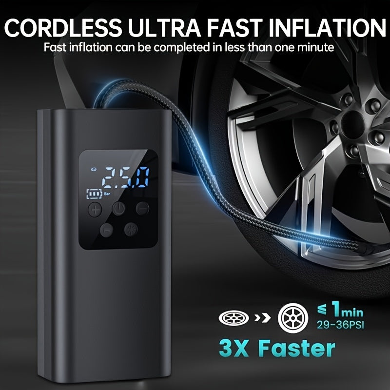 Portable Digital Tire Inflator with - Rechargeable Battery & Emergency Power Suitable for Cars, Motorcycles,, Balls - Mini Wireless Air Compressor with Built-in Pressure Gauge, LED Light, Handheld Pump for Outdoor, Sports Gift
