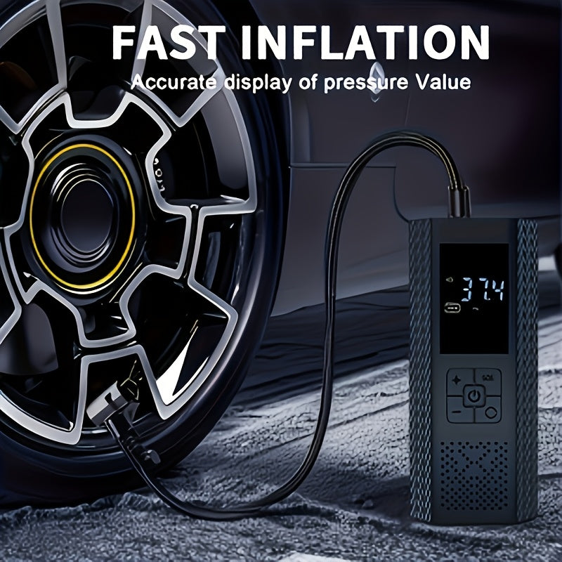 Portable Digital Tire Inflator with - Rechargeable Battery & Emergency Power Suitable for Cars, Motorcycles,, Balls - Mini Wireless Air Compressor with Built-in Pressure Gauge, LED Light, Handheld Pump for Outdoor, Sports Gift
