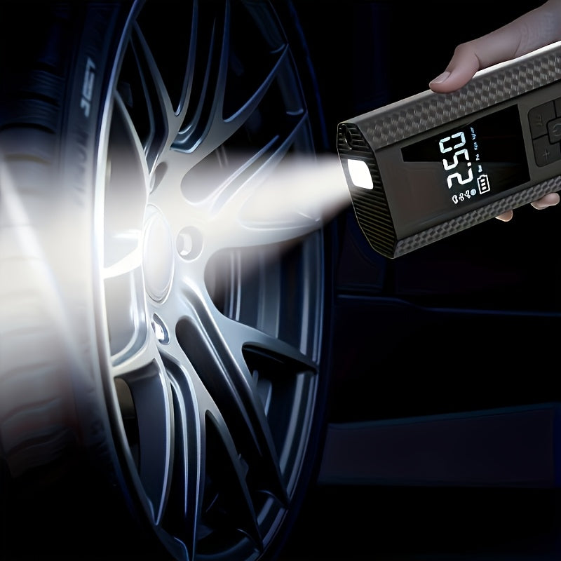 Portable Digital Tire Inflator with - Rechargeable Battery & Emergency Power Suitable for Cars, Motorcycles,, Balls - Mini Wireless Air Compressor with Built-in Pressure Gauge, LED Light, Handheld Pump for Outdoor, Sports Gift