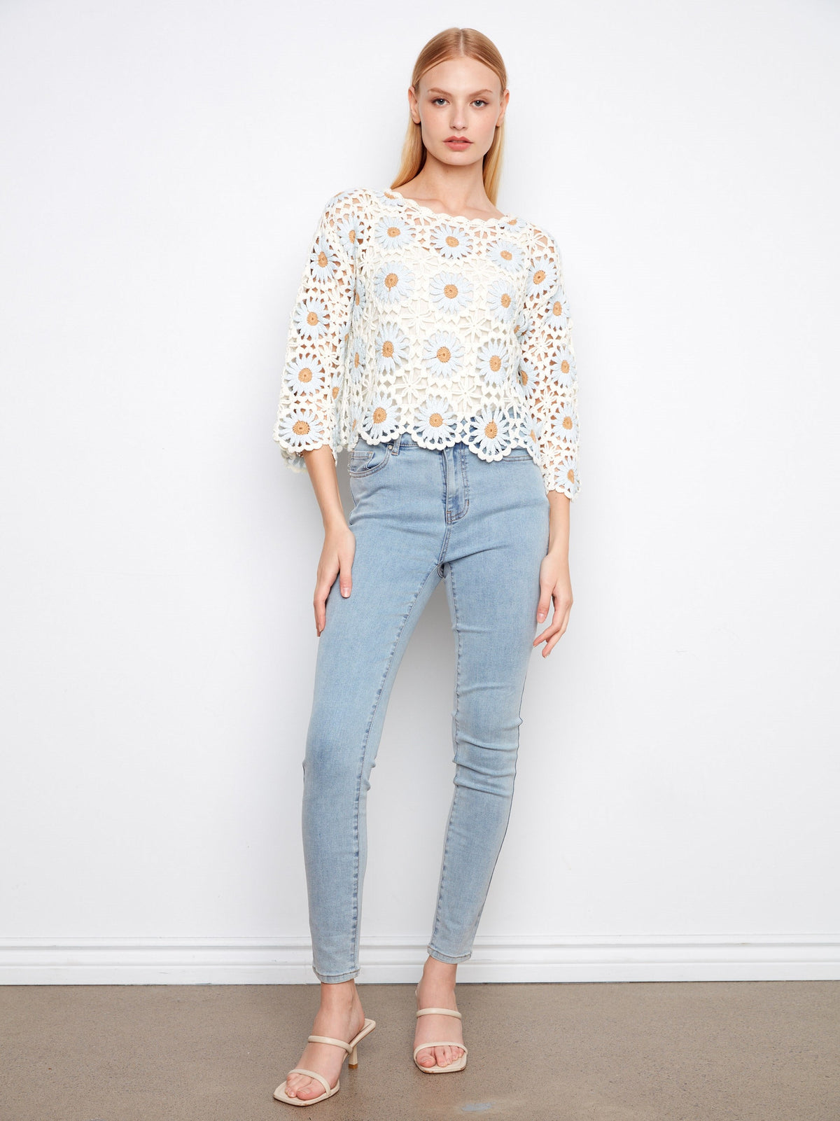 Floral Hand-Crochet Sweater - Powder