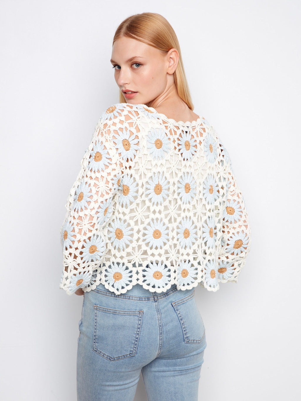 Floral Hand-Crochet Sweater - Powder
