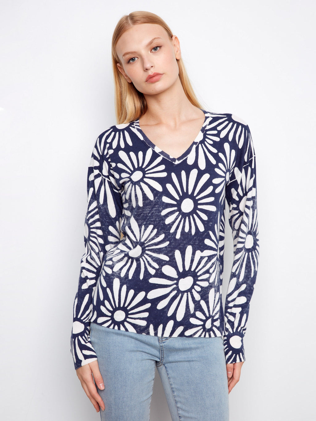 Reversible Printed V-Neck Sweater - Nautic