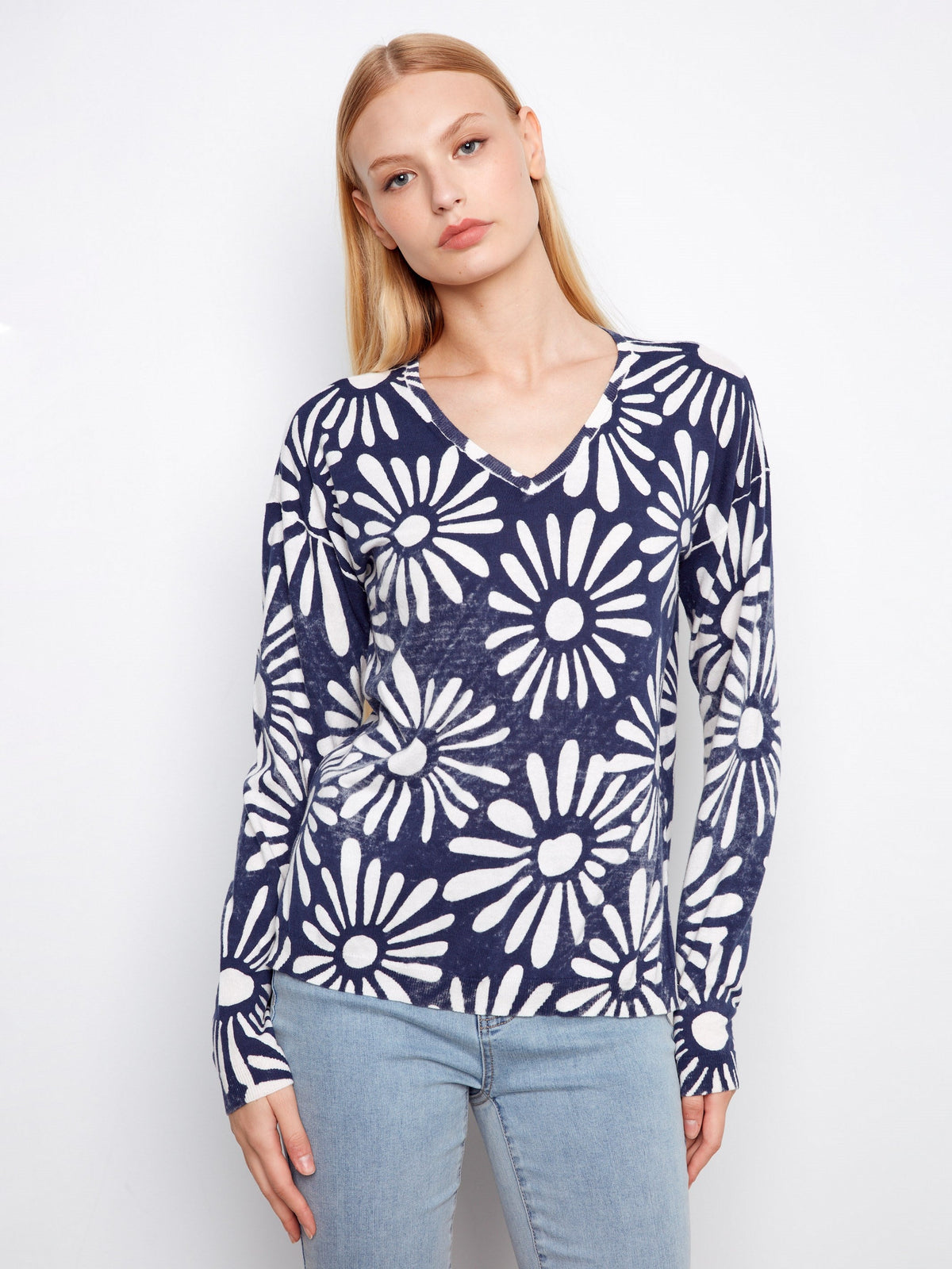 Reversible Printed V-Neck Sweater - Nautic