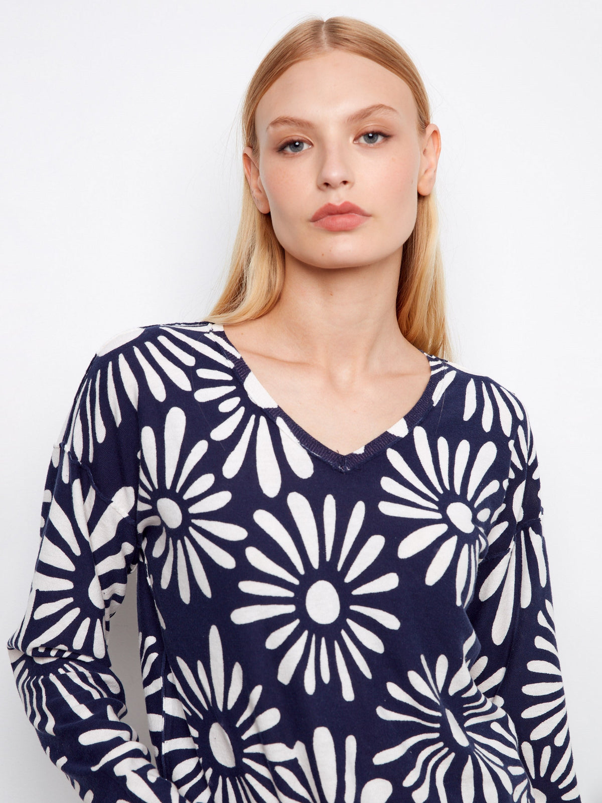 Reversible Printed V-Neck Sweater - Nautic