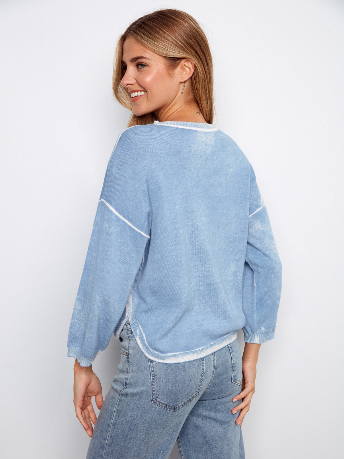 Rounded Hem Cotton Sweater - Bluebell
